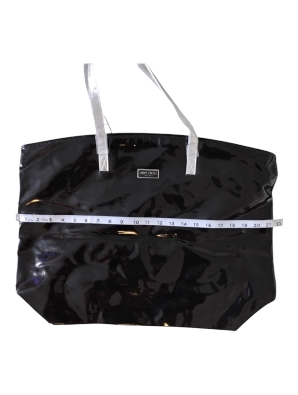 Jimmy Choo Parfume Black Faux Leather Tote with Silver Straps - Picture 3 of 10